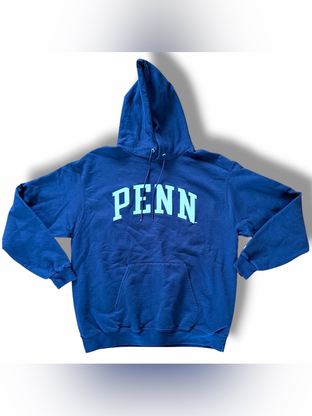 Champion PENN Navy Hooded Sweatshirt Hoodie  Sewn on Tackle Twill Letters  Sz XL